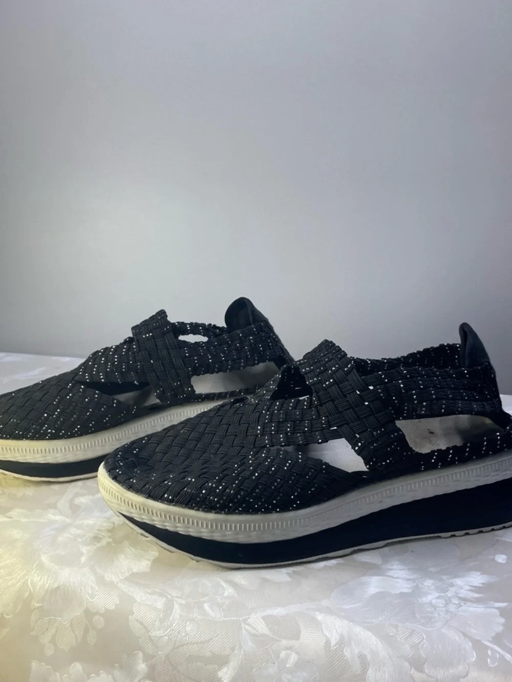 Women’s Black Woven Stretch Sandal - Casual Comfort